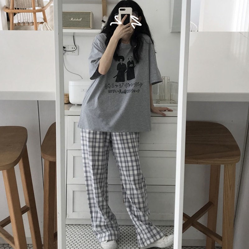 Set Bộ Unisex Họa Tiết Samurai - Mix Cùng Quần Kẻ Caro Ống Rộng Dáng Suông Chất Liệu Co Giãn (Có Bán Lẻ) | BigBuy360 - bigbuy360.vn