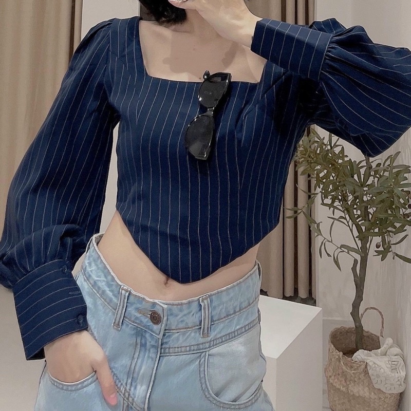 ÁO SỌC CỔ VUÔNG TÀ BẦU (KÈM VIDEO HÌNH THẬT)