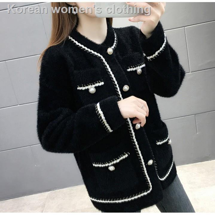 Áo Khoác Cardigan Dệt Kim Đính Ngọc Trai Xinh Xắn Cho Nữ