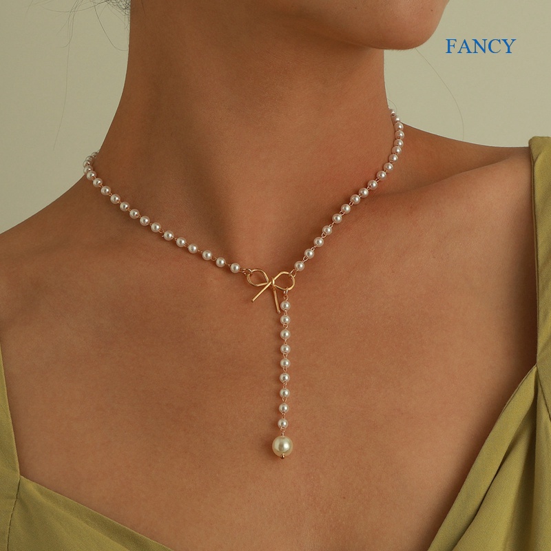 Vòng cổ Hợp Kim Đính Ngọc Trai Thắt Nơ Tua Rua Thời Trang Dành Cho Nữ
