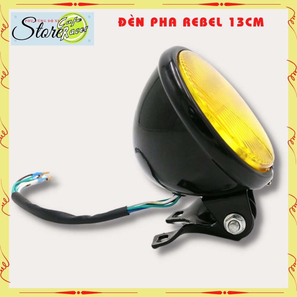 Đèn pha xe máy Rebel độ Cafe racer gáo đèn tròn hợp kim sơn tĩnh điện, đường kính mặt kính 13cm