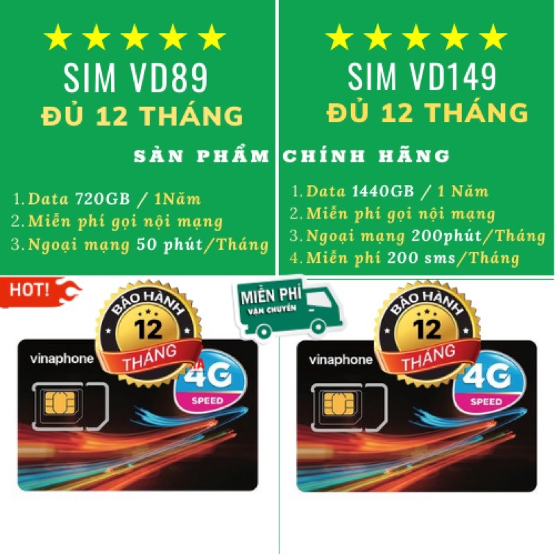 SIM 4G - VD89 1Năm ( DATA + Gọi MIỄN PHÍ +CẢ NĂM ) 2GB/Ngày Không Cần Nạp Tiền - Nhiều gói lựa chọn - Bảo Hành 12 Tháng