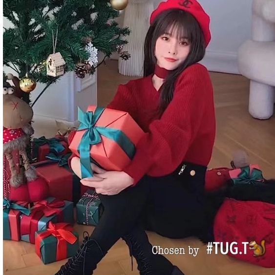 Áo len trễ vai phong cách hàn quốc, dáng rộng cổ chữ V mặc được 2 kiểu siêu xinh hàng quảng châu loại 1 | BigBuy360 - bigbuy360.vn