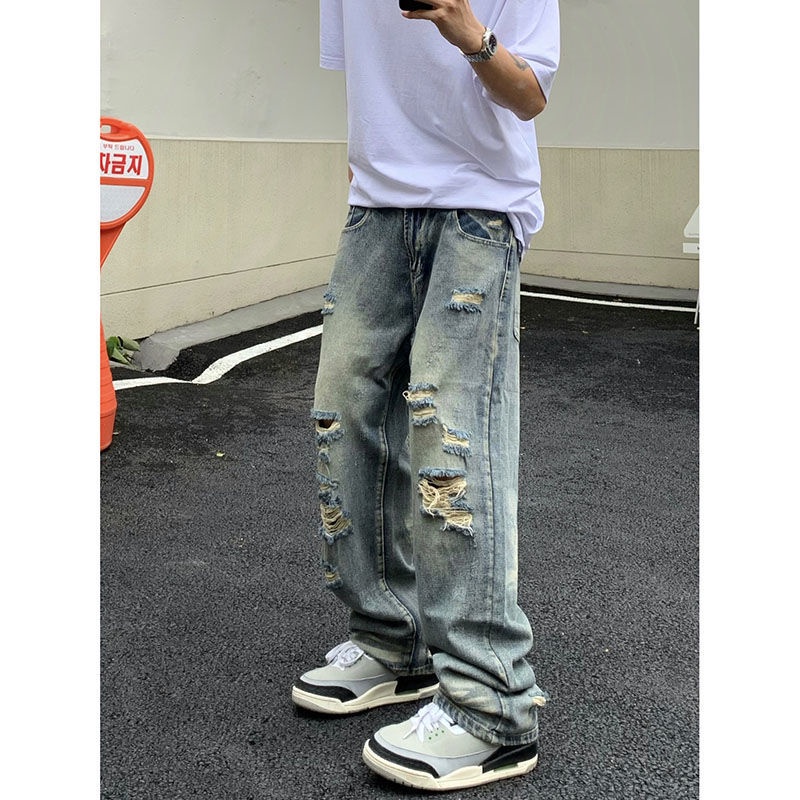Quần Jeans Dài Phối Vết Rách Thời Trang Cá Tính Cho Nữ