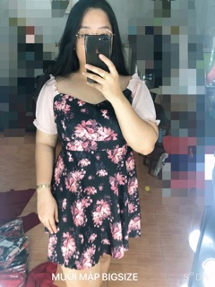 Đầm Hoa 3D Phối Tay Nude Bigsize (Có Ảnh Thật)