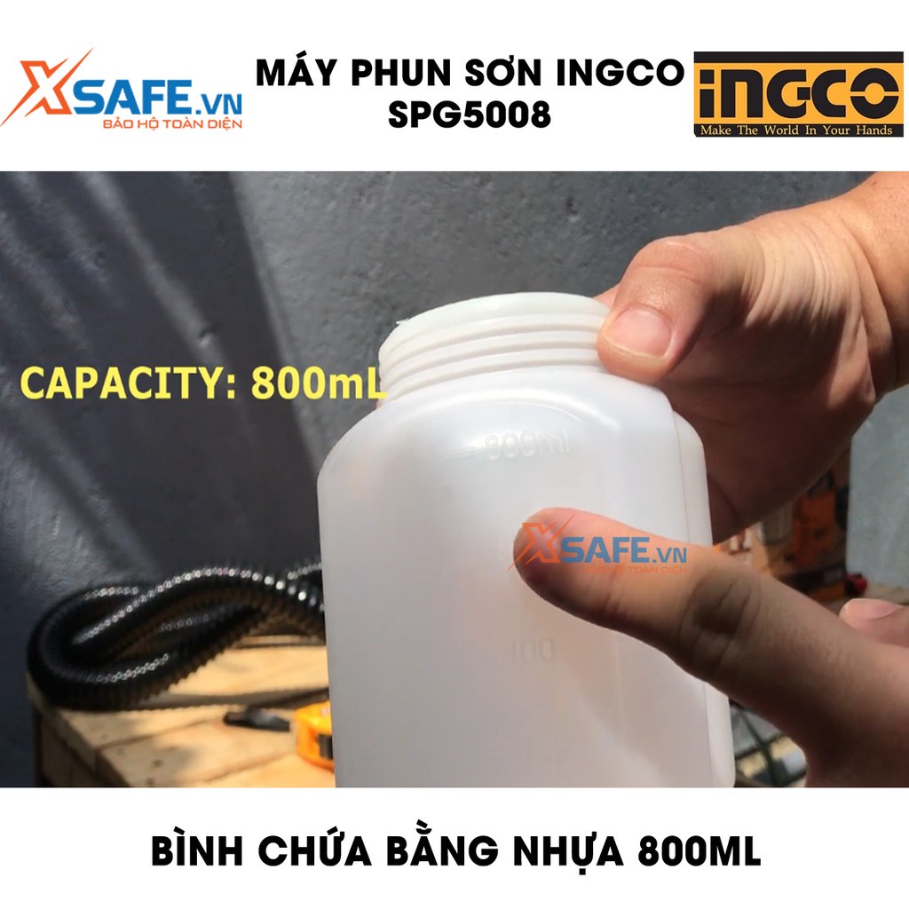 Máy phun sơn INGCO SPG5008 Kèm 1 tay cầm phụ và 1 bộ than Súng phun sơn cầm tay công suất 500W lưu lượng tối đa 850ml/ph