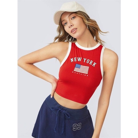 Áo Croptop F21 Đỏ In Cờ Mỹ - 3630
