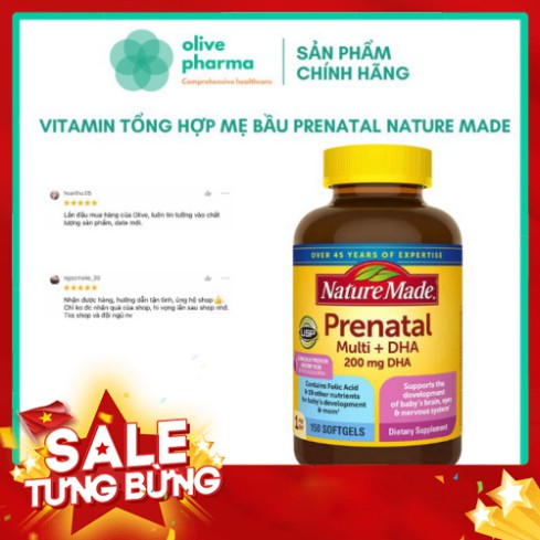 SALE TUNG BÙNG [150 Viên] Thuốc Bổ Cho Bà Bầu Nature Made Prenatal Multi DHA 200mg của Mỹ [Chuẩn USA] - Cho Bé Thông Min