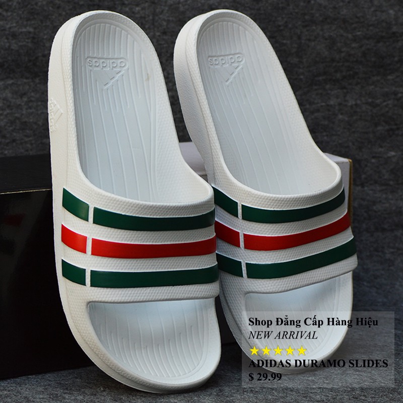 Dép Adidas Duramo chính hãng màu trắng sọc rêu đỏ rêu