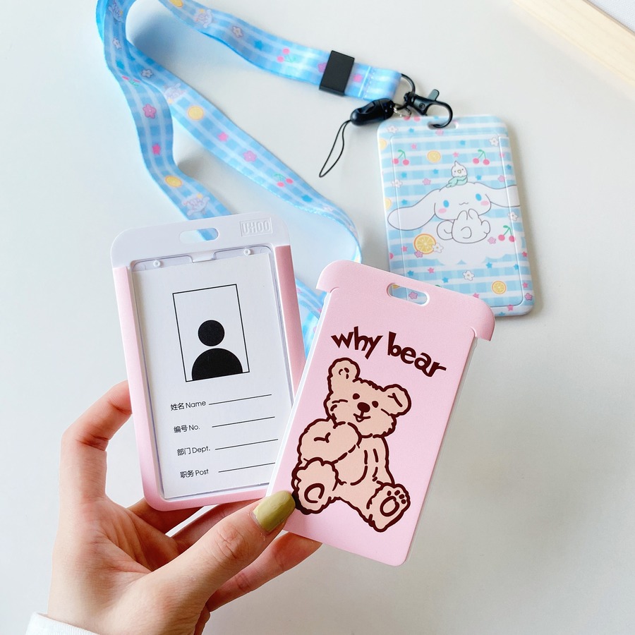 Cute cartoon business card lanyard neck strap lanyard card set bank card bus work permit ID card set rope key chain