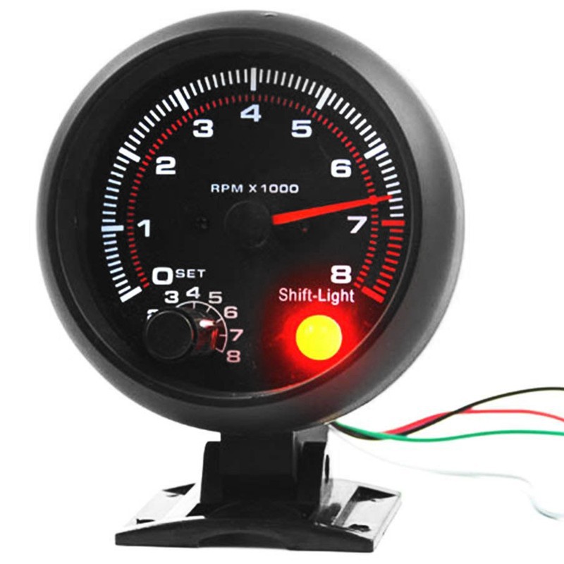 Đồng hồ đo tua máy 3.75 inch 12V đèn LED đỏ báo hiệu