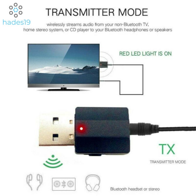 Audio Transmitter Receiver Bluetooth 5.0 USB Dongle Stereo Adapter for TV PC Car