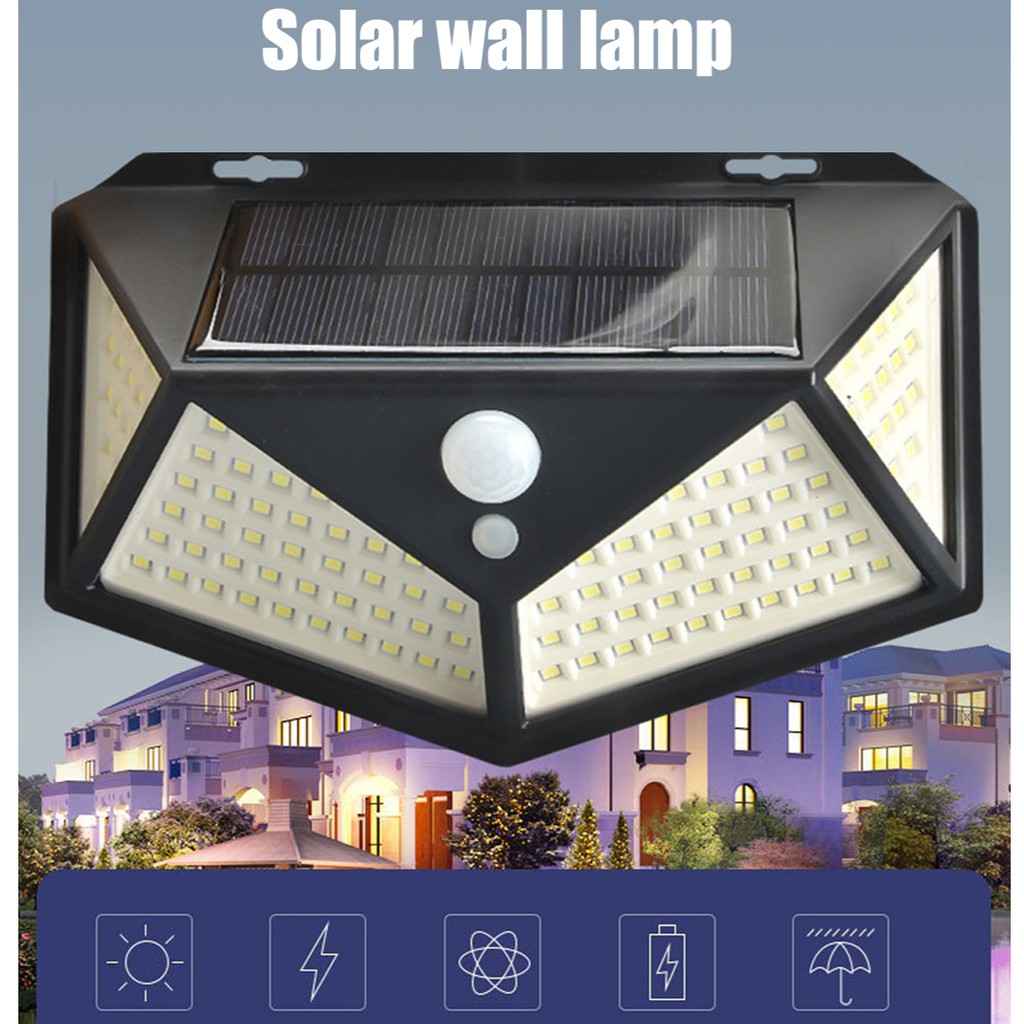 Đèn led năng lượng mặt trời gắn tường 100 bóng 3 chế độ chất lượng cao