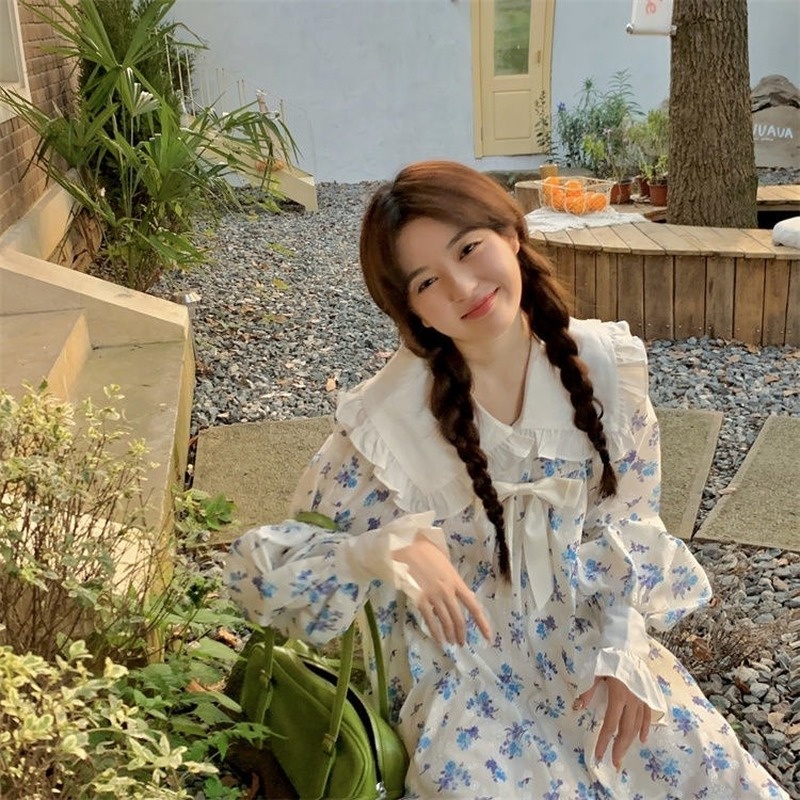 Đầm dài tay cổ búp bê thiết kế mới thời trang mùa thu theo phong cách hàn quốc