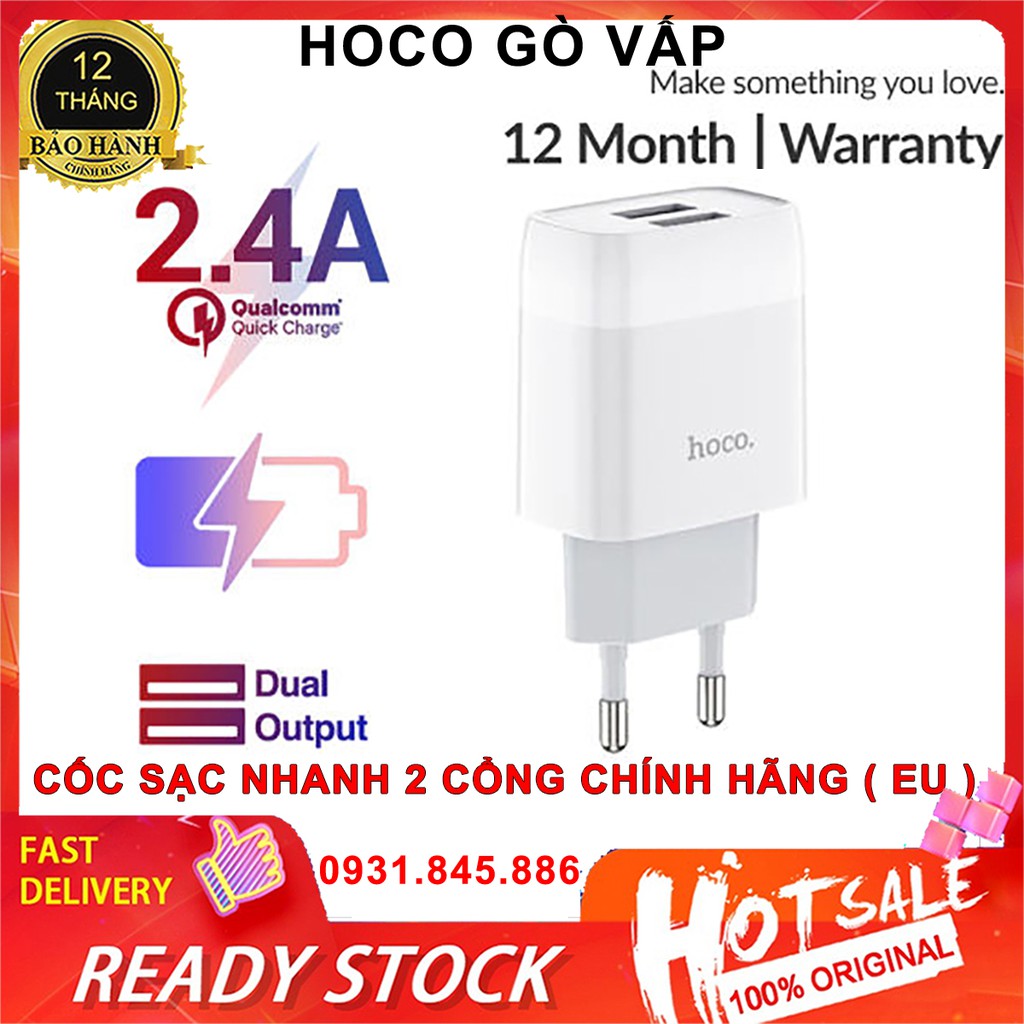 ⚡NowShip Mới⚡ Cốc Sạc Nhanh 2 Cổng 2.4A Hoco C73A C73 Cho Điện Thoại IP  Android -  Chính Hãng