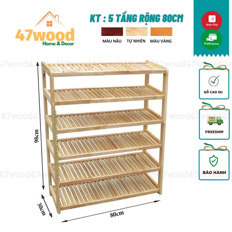 Kệ dép gỗ 5 tầng 80cm, gỗ cao su - KỆ ĐỂ GIÀY DÉP 5 TẦNG RỘNG 80CM