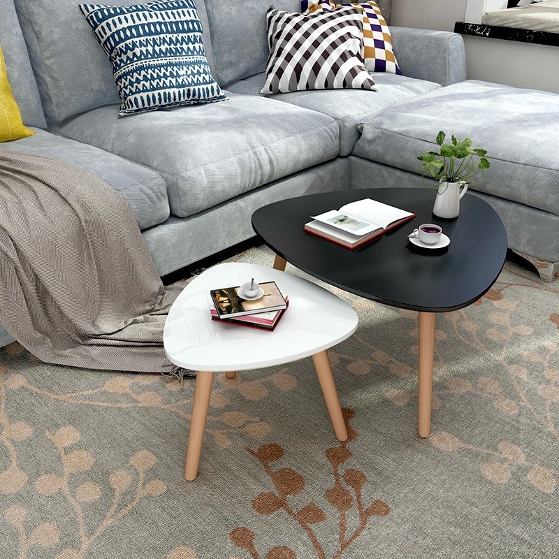 Bàn Trà sofa Cao Cấp màu Trắng hiện đại Tam Giác chân gỗ sồi siêu sang, chất lượng tốt, chống mối mọt, hiện đại