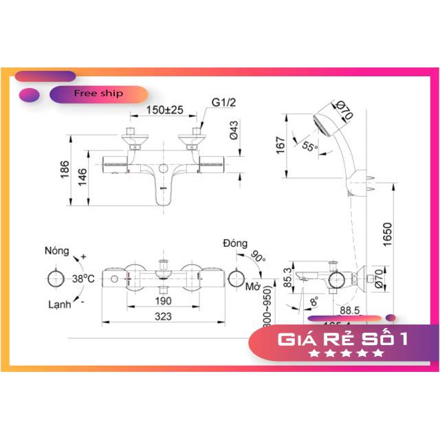 Vòi Sen Tắm Nóng Lạnh Inax BFV-3413T-8C Nhiệt Độ Cao Cấp