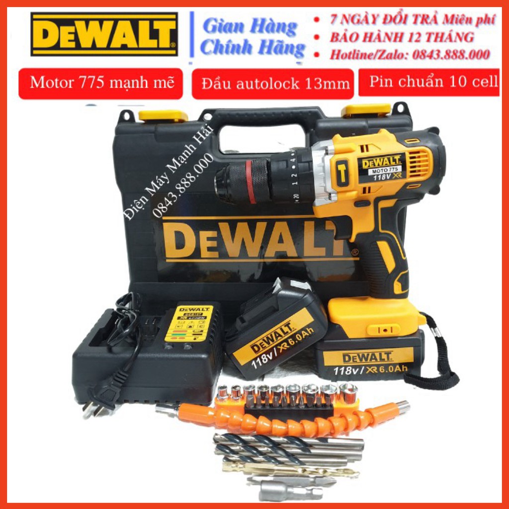 [CHÍNH HÃNG] Khoan PIN Dewalt 118v ba chức năng 2PIN khủng 10Cell tặng bộ phụ kiện 28 Chi tiết