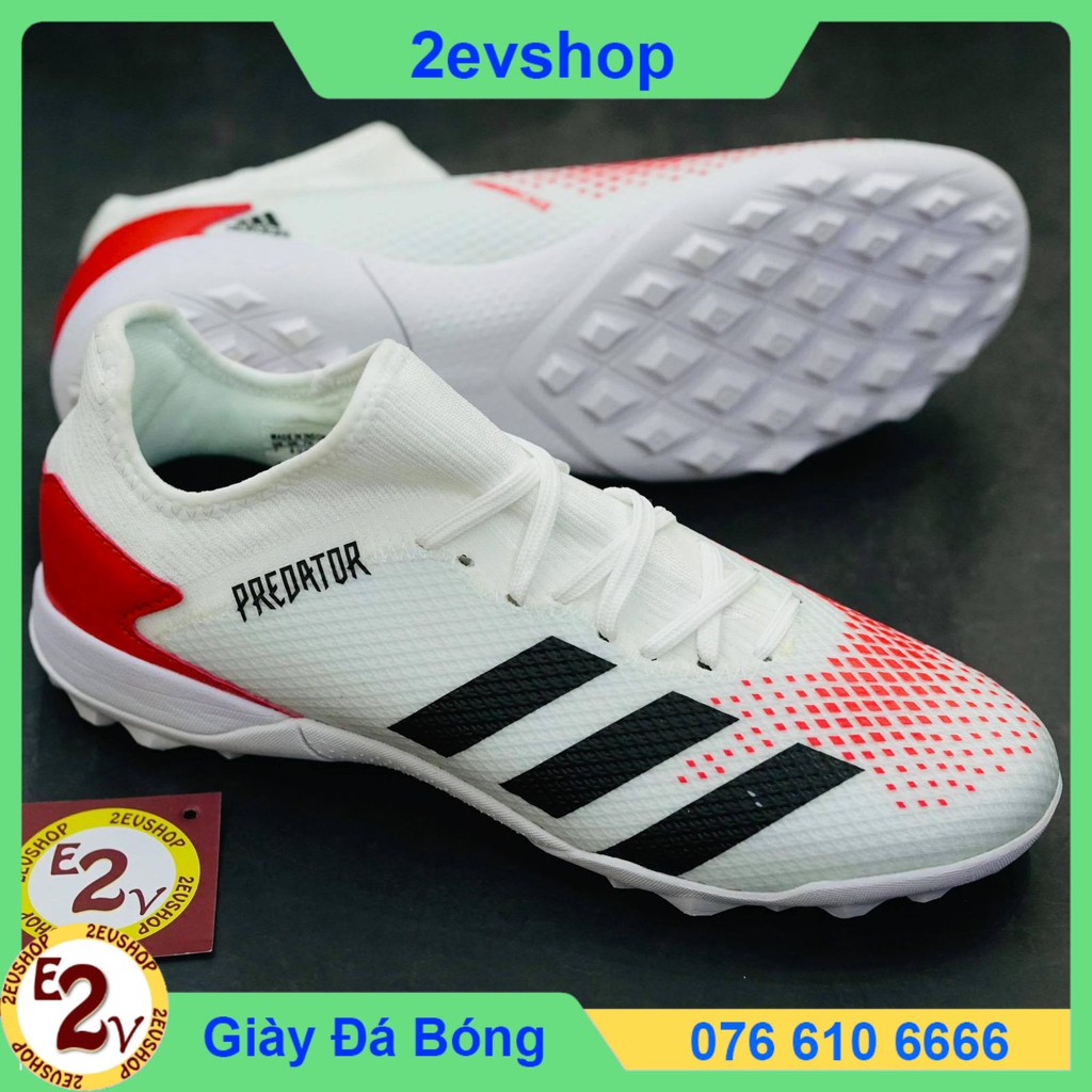 Giày Đá Bóng 𝗧𝗙 𝗔𝗱𝗶𝗱𝗮𝘀 𝗣𝗿𝗲𝗱𝗮𝘁𝗼𝗿 𝟮𝟬𝟮𝟬 Trắng Đỏ Đã Khâu