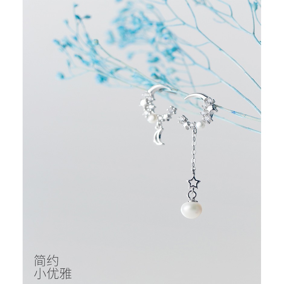 Khuyên tai bạc Ý s925 trăng khuyết bất đối G2870 - AROCH Jewelry