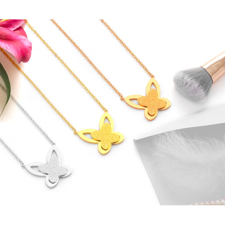 DÂY CHUYỀN TITAN CON BƯỚM PHUN CÁT TN137 siêu đẹp, bền màu, chuẩn thời trang