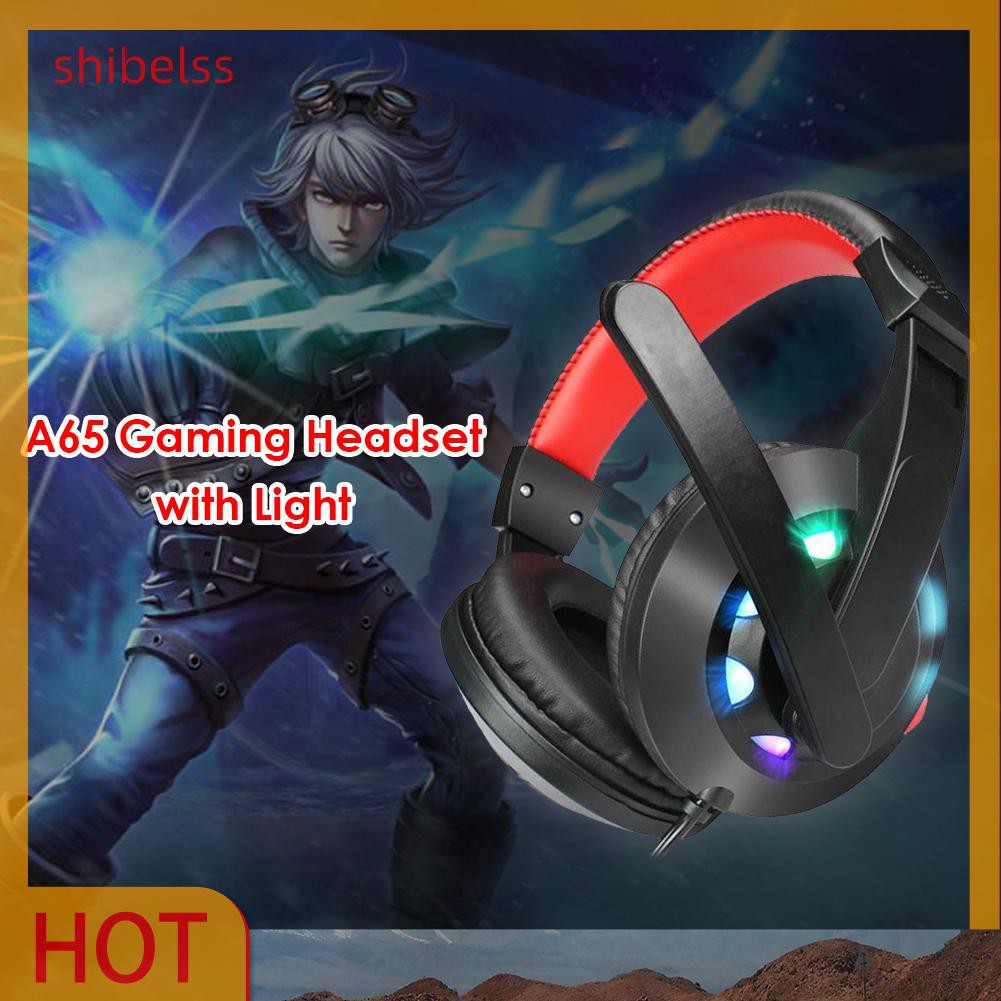 （ʚshibelss）A65 3.5mm Wired Headset Stereo Deep Bass Microphone Music Gaming Headphone