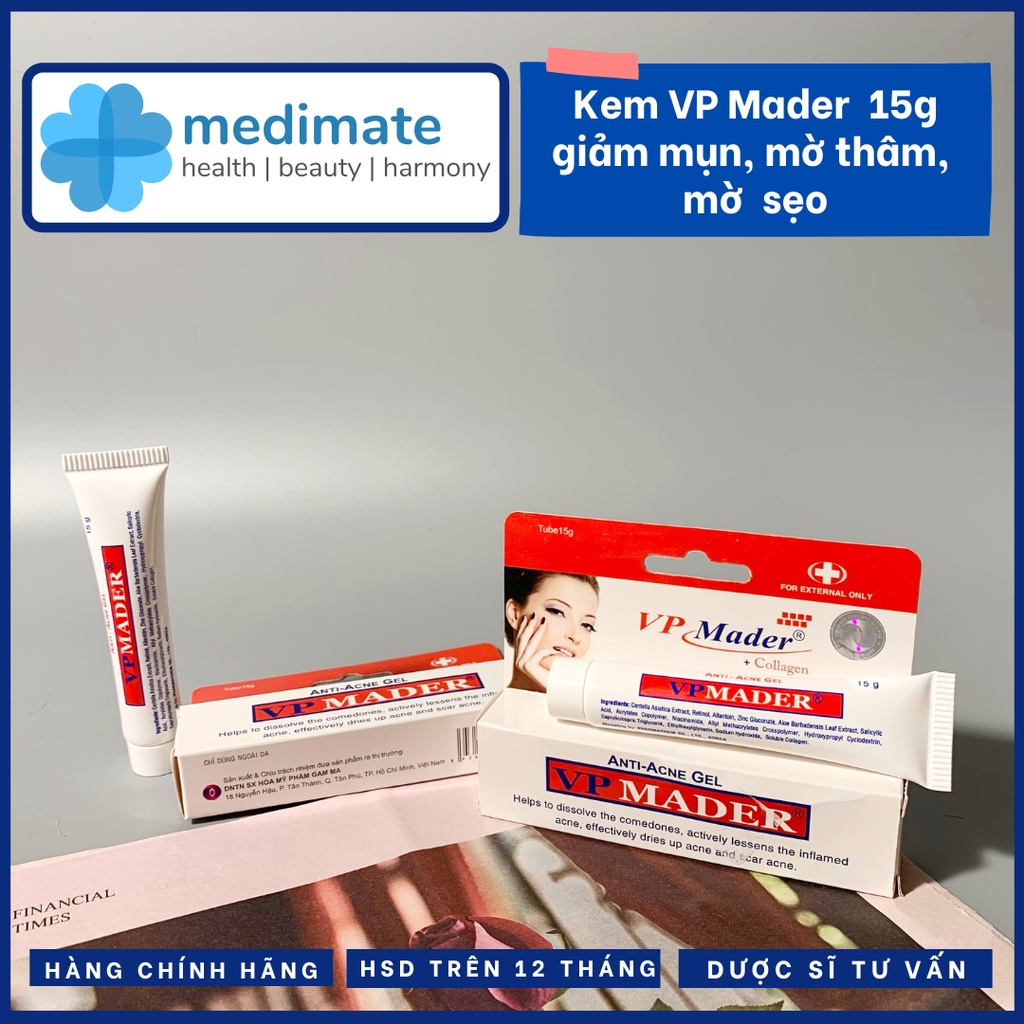 Gel VP Mader giảm mụn, mờ thâm, mờ sẹo mụn (tuýp 15g)