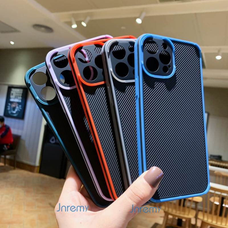 Ốp điện thoại sợi carbon TPU chống trượt khung bảo vệ máy ảnh iPhone 12 11 Pro Max 12 Mini X XR XS SE 2020 8 7 6 6s Plus