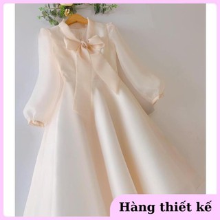 ( Hàng cao cấp ) Đầm dự tiệc buộc nơ cổ dáng xòe sang trọng bậc nhất [KÈM ẢNH THẬT]