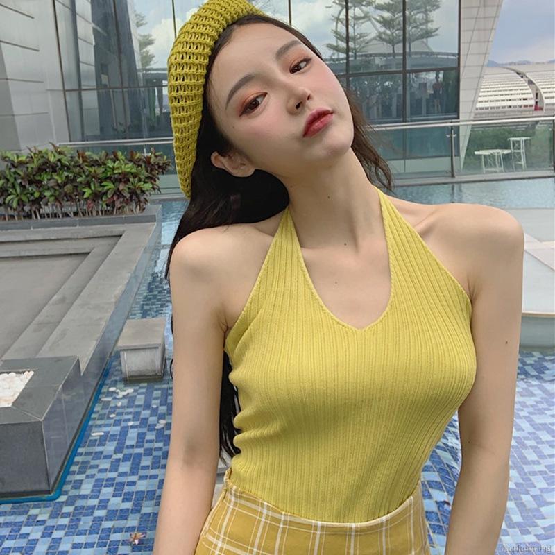 Áo Dệt Kim Hai Dây Màu Trơn Thời Trang Cho Nữ