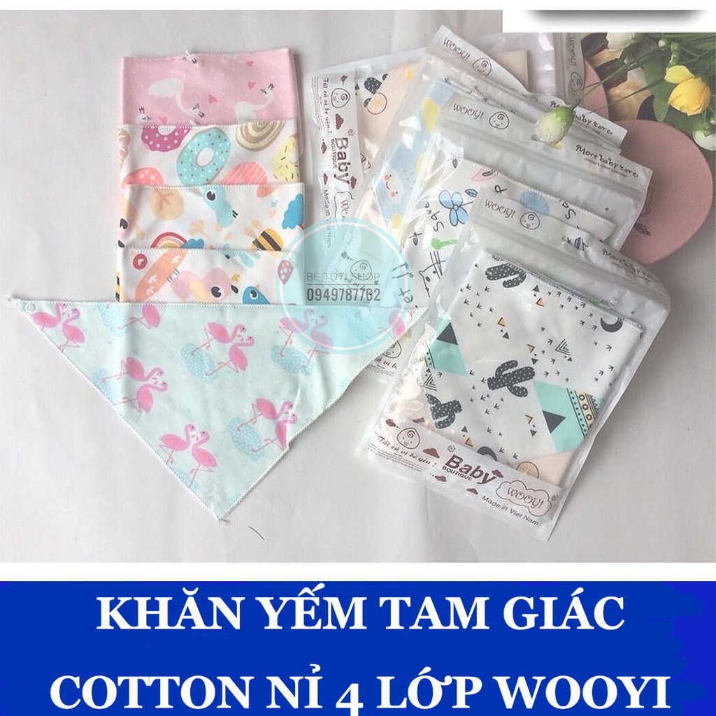 Yếm tam giác cotton 4 lớp có cúc bấm Woogi cho bé