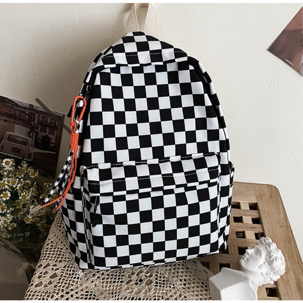 Ba lô nữ đi học ulzzang chống nước, balo chống nhăn Caro hàng Quảng Châu | BL012