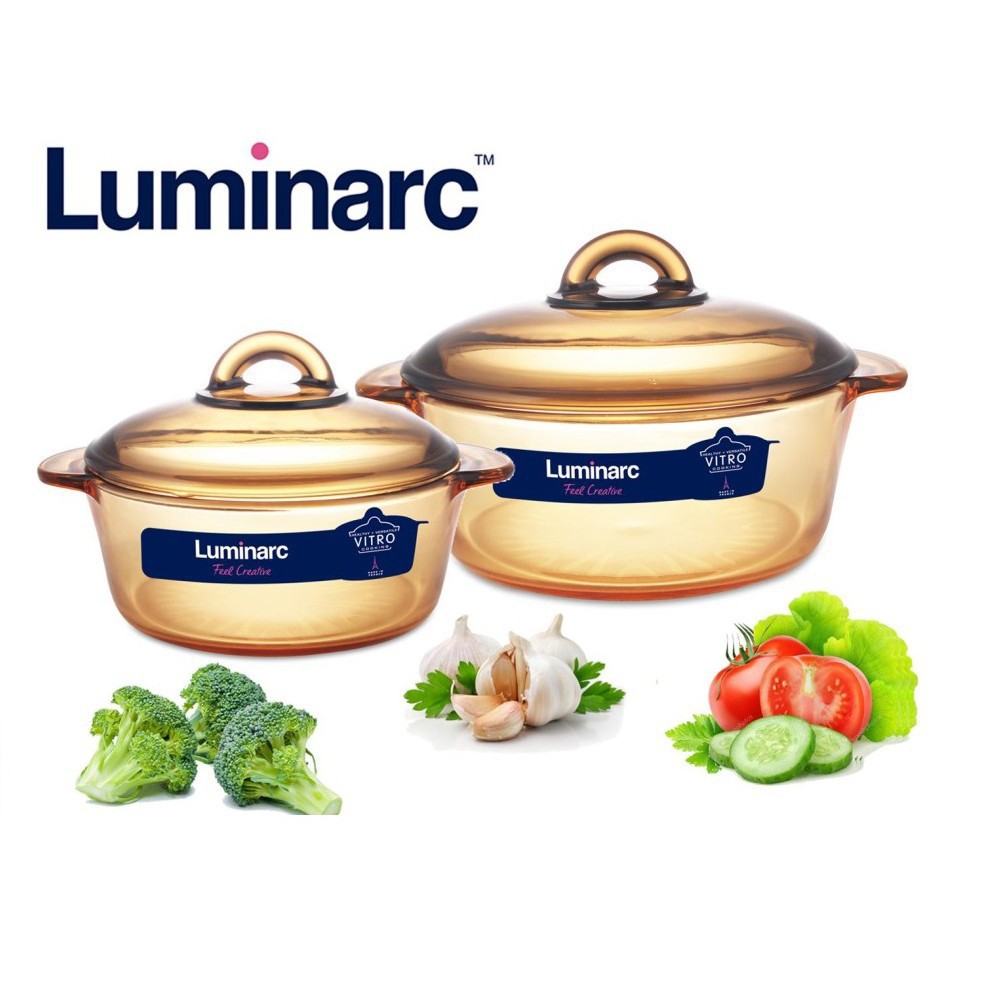 Bộ 2 nồi thủy tinh Luminarc Vitro Amberline Granite 1L & 2L (Đáy mới chống trượt)