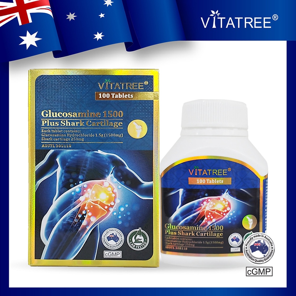 Viên uống bổ khớp, hỗ trợ thoái hóa khớp glucosamine Sụn Cá Mập Vitatree Glucosamine 1500mg Lọ 100 Viên