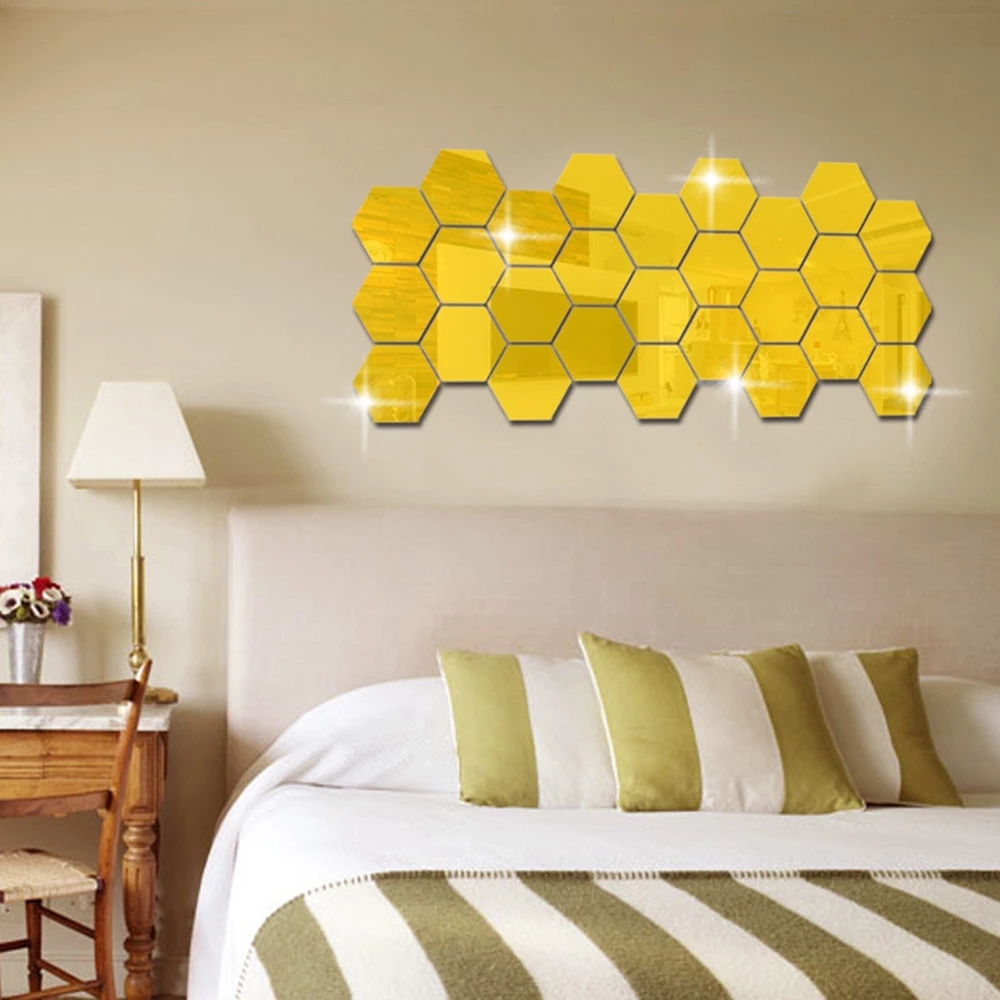 12 Miếng dán tường acrylic tráng gương hình lục giác 3d độc đáo