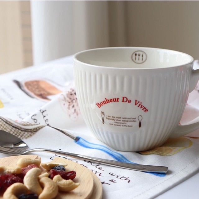Cốc Cafe Gốm Cổ Điển Châu Âu kèm nắp - Cốc Ăn Yến Mạch Dung Tích Lớn
