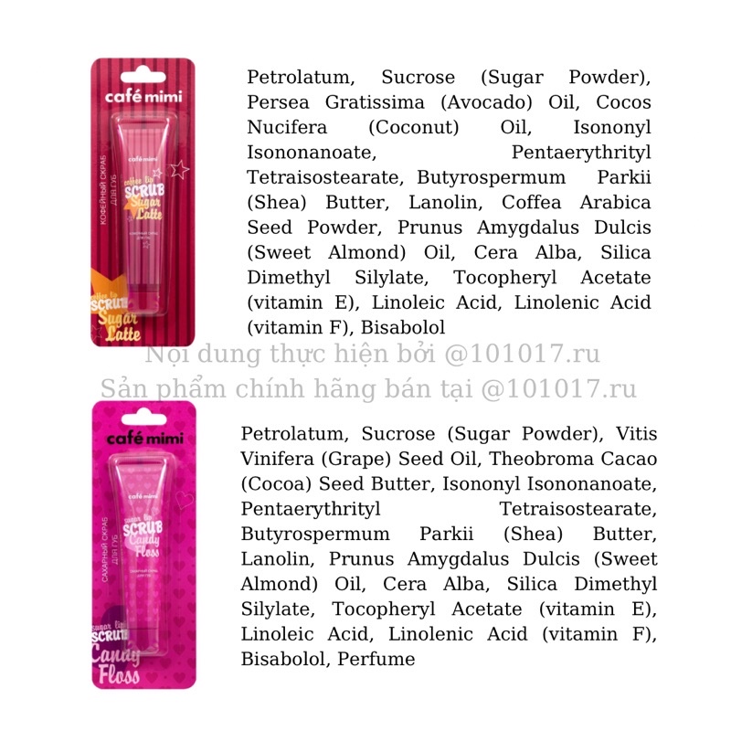 Tẩy tế bào chết môi nội địa Nga CAFE MIMI dưỡng ẩm cho da môi mềm mịn, hồng hào 15ml