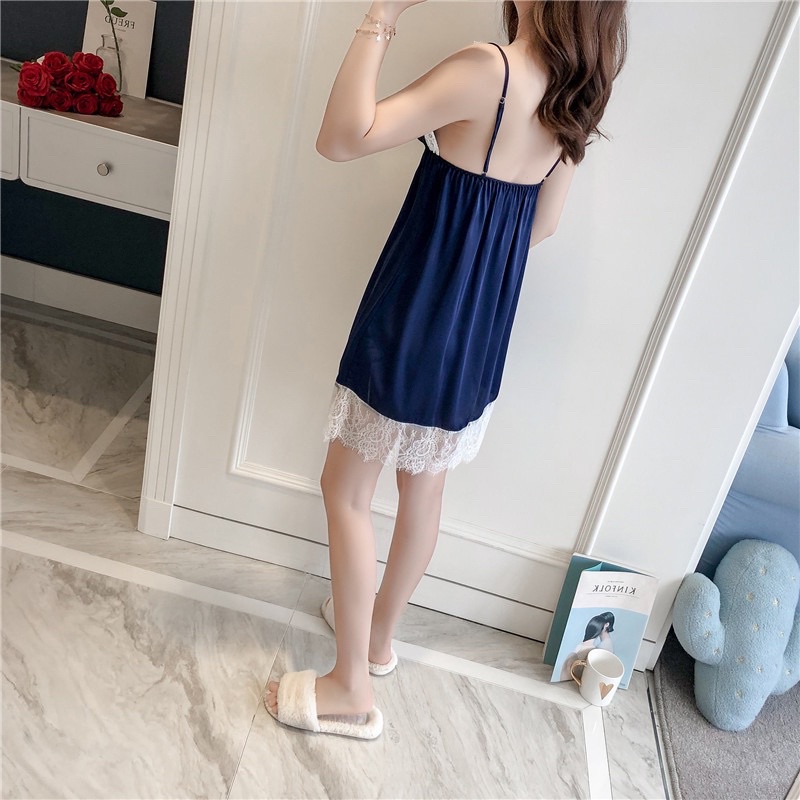 Đầm ngủ 2 dây Phối Ren cao cấp lụa tơ tằm mát mẻ _ Váy ngủ hai dây Trẻ Trung 3032