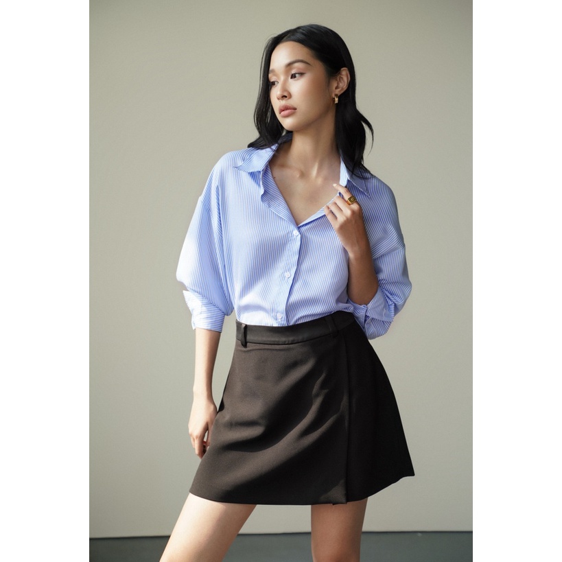 Quần shorts giả váy cạp cao phối vải Tapta lụa màu đen(Đen)_MONOTALK 22B40005TK