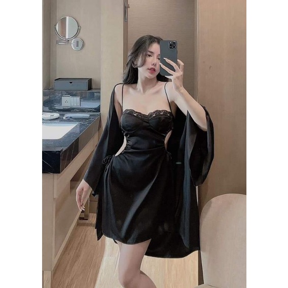 Đồ ngủ gợi cảm Váy nữ sexy có mút ngực kèm áo choàng Lụa Latin quảng châu cao cấp | BigBuy360 - bigbuy360.vn
