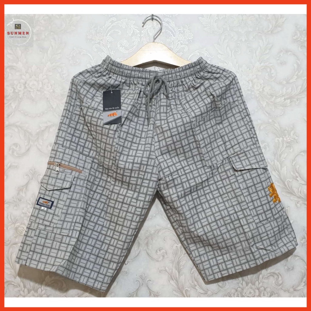 Quần Đùi Nam Kaki Kẻ Sọc Caro Lửng Vải Mỏng Mịn Trung Niên Mặc Nhà SUNMEN Size Từ 50kg - 85kg cao cấp
