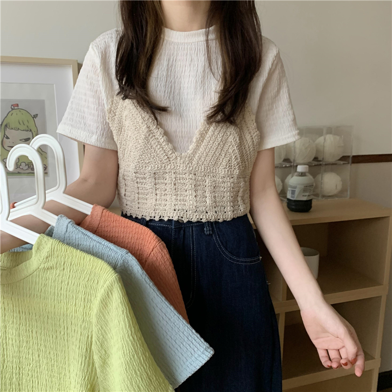 Áo thun nữ kiểu KÈM áo hai dây dệt kim mặc ngoài