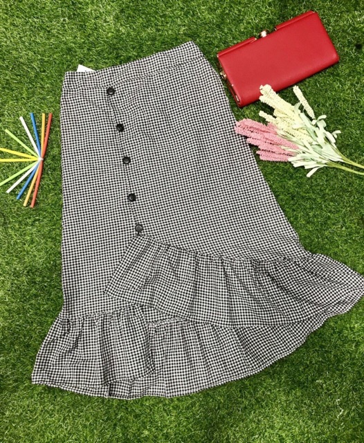 [Best selling] Chân váy caro đuôi cá phối nút lưng thun nhiều màu_chân váy dài | BigBuy360 - bigbuy360.vn