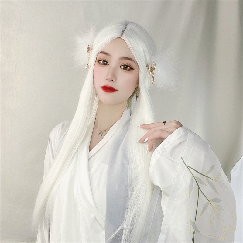 Tóc giả cosplay NỮ, Nam -  Màu TRẮNG bạch kim, ĐEN dài 70cm - Tóc giả nam cosplay cổ trang