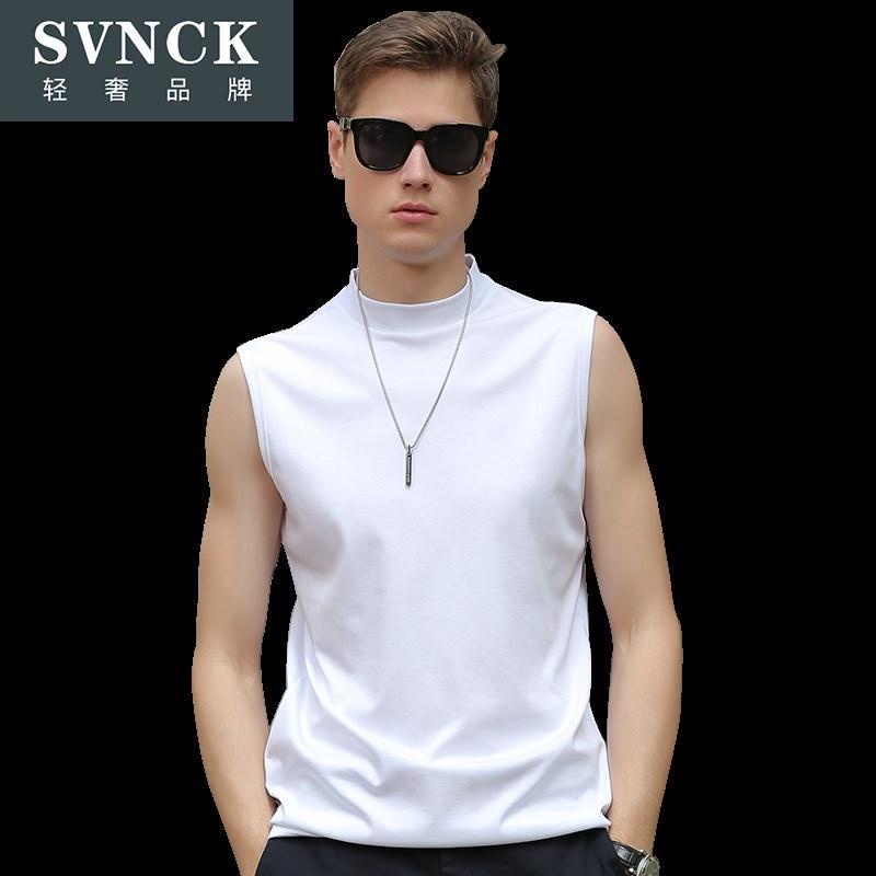 Áo Thun cotton Không Tay Cổ Cao Màu Trơn Thời Trang Mùa Xuân Dành Cho Nam Giới jerry888.my 9.19