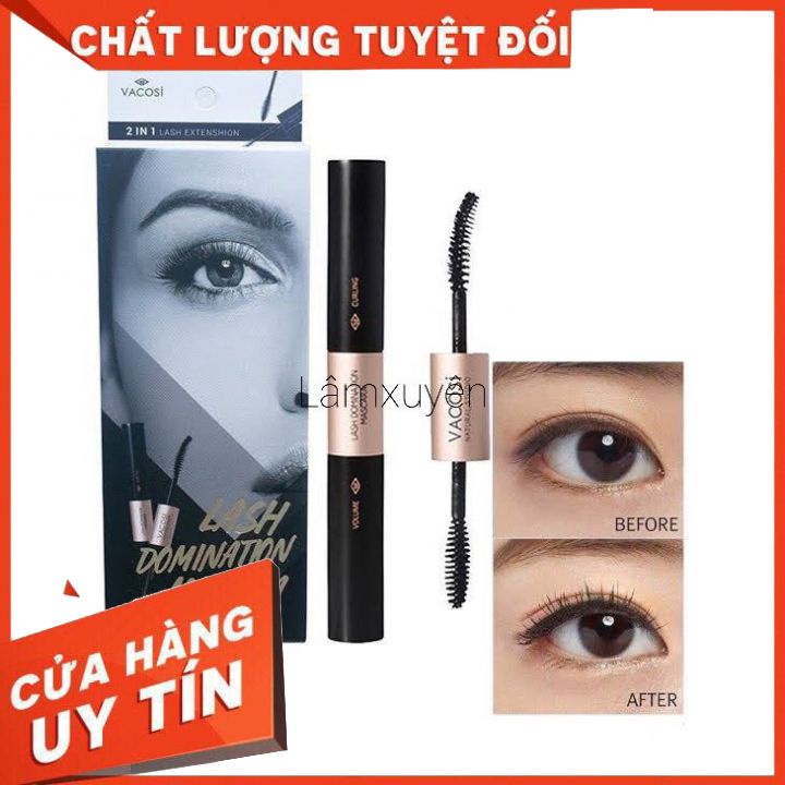 Mascara Làm Cong Và Dài Mi Vacosi VM09 Natural Lash Domination Mascara 10ML  thiết kế 2 đầu độc đáo, lâu trôi