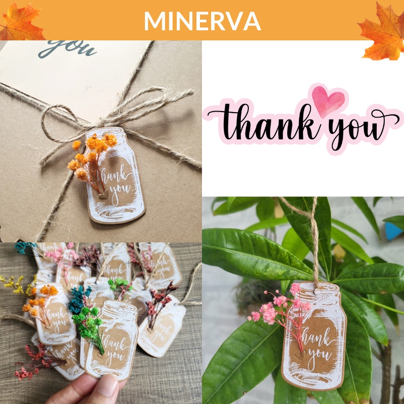 [QUÀ TẶNG] Thẻ giấy THANK YOU đính kèm hoa khô trang trí hộp quà, phụ kiện treo hoa bó,decor hũ thủy tinh,quà thủ công