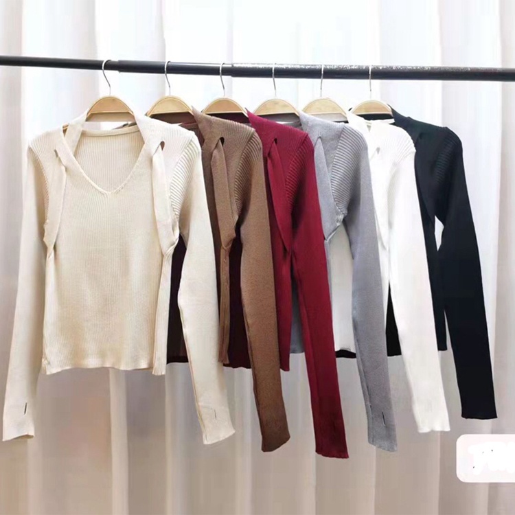 DUNEA Áo dệt kim cổ chữ V phong cách thời trang Hàn Quốc cho nữ