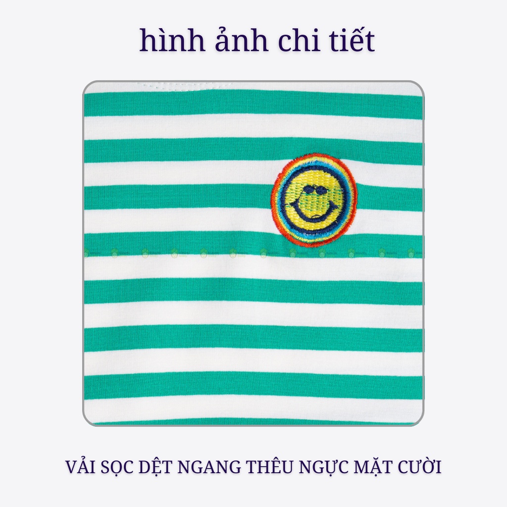 Bộ Cộc Tay Cho Bé Trai, Bé Gái Minky Mom Vải Sọc Dệt Kẻ Ngang Thêu Mặt Cười, Bộ Quần Áo Trẻ Em Mặc Nhà MKM2211